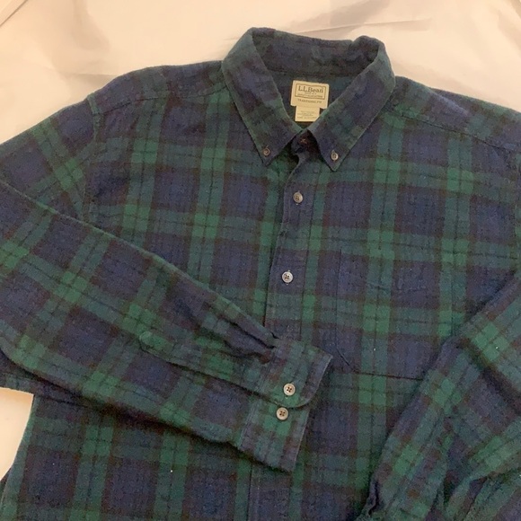 MEN’S LL Bean Green Blue Black Plaid Flannel Traditional Fit Size XL - Picture 1 of 5